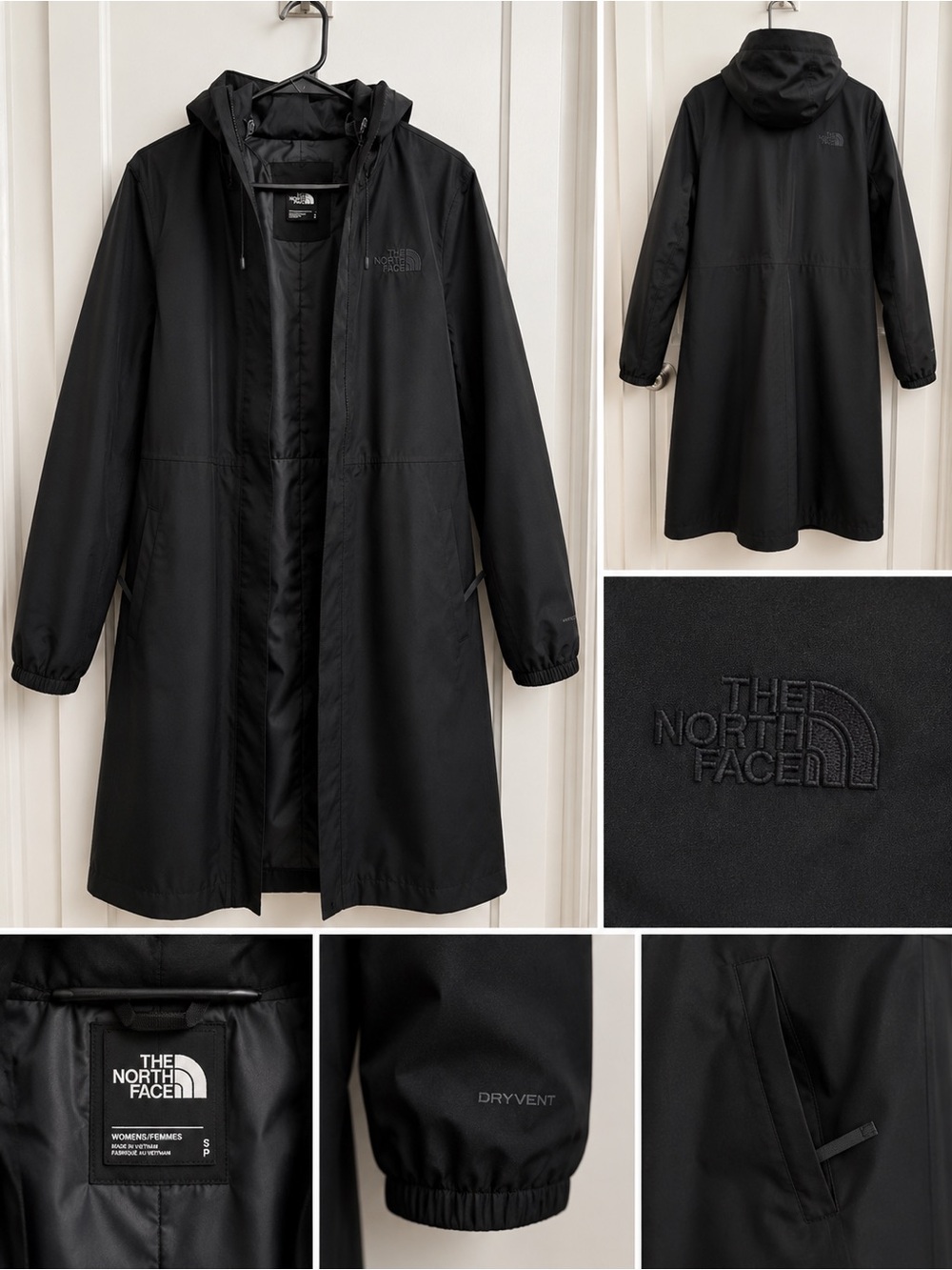 The North Face Women’s Black Long Hooded Rain Coat Jacket Size L